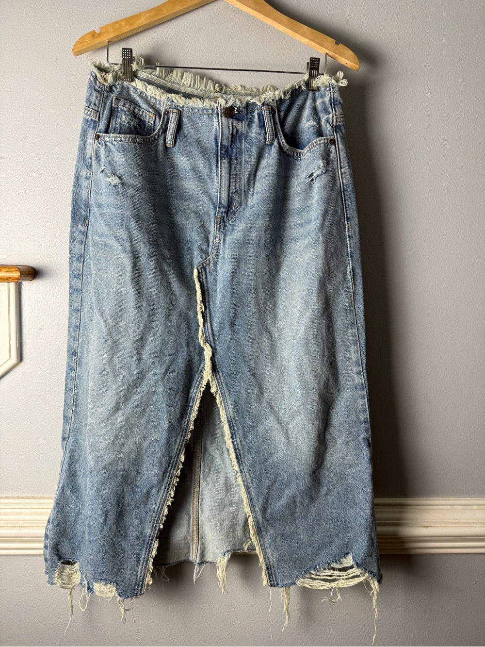 Arizona Jean Company Light Blue Distressed Denim Maxi Skirt size 11